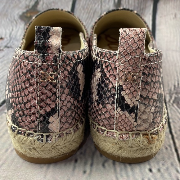 SAM EDELMAN KHLOE Pink & Black Snake Skin Leather Slip On Espadrilles Flats - Picture 15 of 17